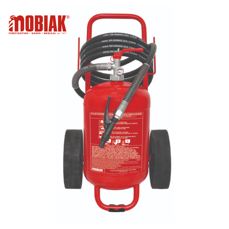 Mobiak Trolley Fire Extinguisher – 25kg Dry Powder Welded Type
